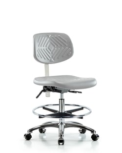 Fisherbrand™ Class 100 Polyurethane Clean Room Chair - Medium Bench Height with Seat Tilt, Chrome Foot Ring, and Casters