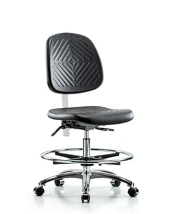 Fisherbrand™ Class 10 Polyurethane Clean Room Chair - Medium Bench Height Medium Back, Chrome Foot Ring, and Casters in Black Polyurethane