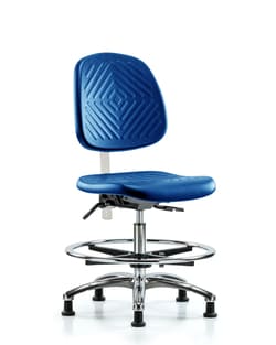 Fisherbrand&trade;&nbsp;Class 10 Polyurethane Clean Room Chair - Medium Bench Height Medium Back, Chrome Foot Ring, and Stationary Glides in Black Polyurethane