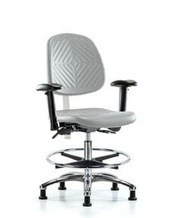 Fisherbrand™ Class 100 Polyurethane Clean Room Chair - Medium Bench Height with Medium Back, Adjustable Arms, Chrome Foot Ring, and Stationary Glides