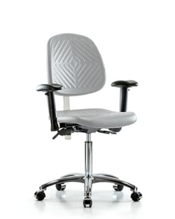 Fisherbrand™ Class 100 Polyurethane Clean Room Chair - Medium Bench Height with Medium Back, Adjustable Arms, and Casters
