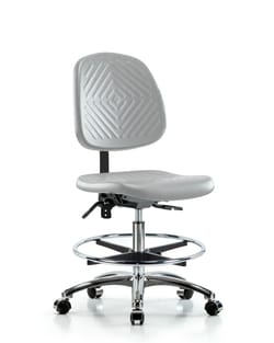 Fisherbrand™ Class 100 Polyurethane Clean Room Chair - Medium Bench Height with Medium Back, Seat Tilt, Chrome Foot Ring, and Casters