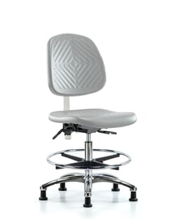 Fisherbrand™ Class 100 Polyurethane Clean Room Chair - Medium Bench Height with Medium Back, Seat Tilt, Chrome Foot Ring, and Stationary Glides