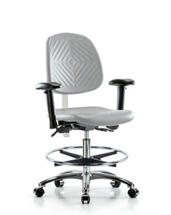 Fisherbrand™ Class 100 Polyurethane Clean Room Chair - Medium Bench Height with Medium Back, Seat Tilt, Adjustable Arms, Chrome Foot Ring, and Casters