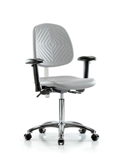 Fisherbrand™ Class 100 Polyurethane Clean Room Chair - Medium Bench Height with Medium Back, Seat Tilt, Adjustable Arms, and Casters
