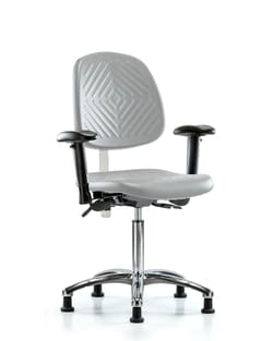 Fisherbrand™ Class 100 Polyurethane Clean Room Chair - Medium Bench Height with Medium Back, Seat Tilt, Adjustable Arms, and Stationary Glides