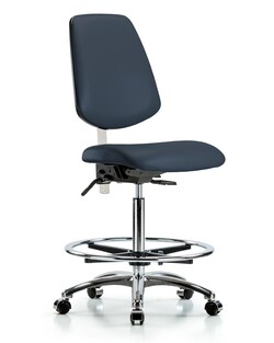 Fisherbrand&trade;&nbsp;Class 100 Vinyl Clean Room Chair - High Bench Height with Medium Back, Chrome Foot Ring, and Casters in Grade B Vinyl