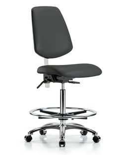 Fisherbrand&trade;&nbsp;Class 100 Vinyl Clean Room Chair - High Bench Height with Medium Back, Chrome Foot Ring, and Casters in Grade B Vinyl