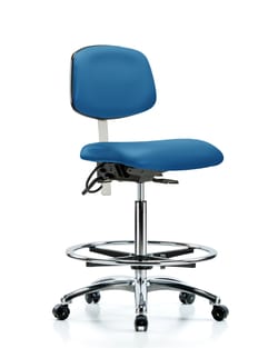 Fisherbrand&trade;&nbsp;Class 100 Vinyl Clean Room/ESD Chair - High Bench Height with Chrome Foot Ring and ESD Casters in ESD Vinyl