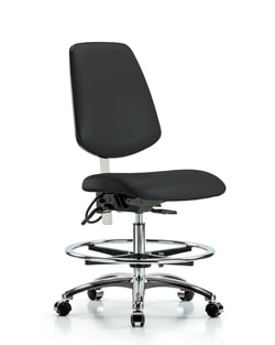 Fisherbrand™ Class 100 Vinyl Clean Room/ESD Chair - Medium Bench Height with Medium Back, Chrome Foot Ring, and ESD Casters in ESD Vinyl