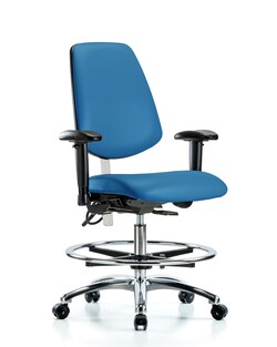 Fisherbrand&trade;&nbsp;Class 100 Vinyl Clean Room/ESD Chair - Med Bench Height with Medium Back, Seat Tilt, Adj Arms, Foot Ring, and ESD Casters in ESD Vinyl