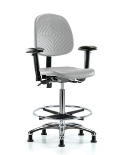 Fisherbrand™ Polyurethane Chair Chrome - High Bench Height with Medium Back, Adjustable Arms, Chrome Foot Ring, and Stationary Glides