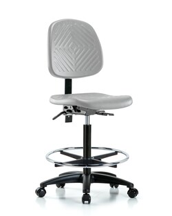 Fisherbrand Polyurethane Chair - High Bench Height Medium Back, Chrome Foot Ring, and Casters in Polyurethane Gray | Buy Online | Fisher Scientific