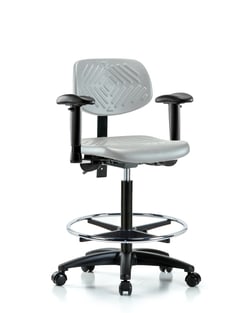 Fisherbrand™ Polyurethane Chair - High Bench Height with Adjustable Arms, Chrome Foot Ring, and Casters