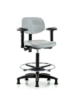 Fisherbrand™ Polyurethane Chair - High Bench Height with Adjustable Arms, Chrome Foot Ring, and Stationary Glides