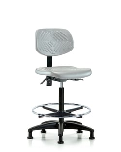 Fisherbrand™ Polyurethane Chair - High Bench Height with Seat Tilt, Chrome Foot Ring, and Stationary Glides