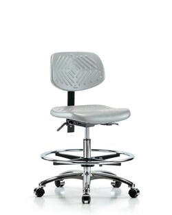 Fisherbrand&trade;&nbsp;Polyurethane Chair Chrome - Medium Bench Height with Seat Tilt, Chrome Foot Ring, and Casters in Polyurethane