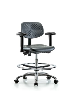 Fisherbrand™ Polyurethane Chair Chrome - Medium Bench Height with Seat Tilt, Adjustable Arms, Chrome Foot Ring, and Casters in Polyurethane