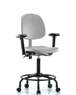Fisherbrand™ Polyurethane Chair with Round Tube Base - Medium Bench Height with Medium Back, Seat Tilt, Adjustable Arms, and Casters