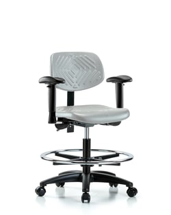 Fisherbrand™ Polyurethane Chair - Medium Bench Height with Adjustable Arms, Chrome Foot Ring, and Casters
