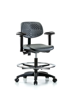 Fisherbrand™ Polyurethane Chair - Medium Bench Height with Seat Tilt, Adjustable Arms, Chrome Foot Ring, and Casters in Black Polyurethane