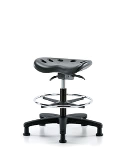 Fisherbrand™ Polyurethane Tractor Sit-Stand Stool - Medium Bench Height with Chrome Foot Ring and Stationary Glides in Polyurethane