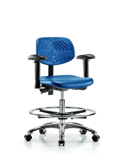 Fisherbrand&trade;&nbsp;Polyurethane Chair Chrome - Medium Bench Height with Adjustable Arms, Chrome Foot Ring, and Casters in Polyurethane