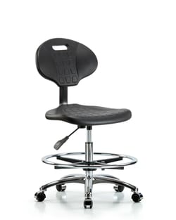 Fisherbrand™ Erie Polyurethane Chair Chrome - Medium Bench Height with Chrome Foot Ring and Chrome Casters in Polyurethane