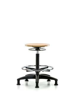 Fisherbrand™ Wood Stool - High Bench Height with Chrome Foot Ring and Casters