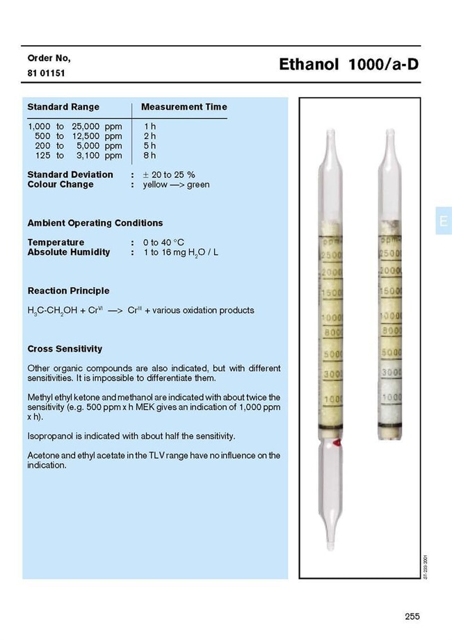 Draeger Safety Ethanol Diffusion Tube Gases Measured Ethanol 1000/aD
