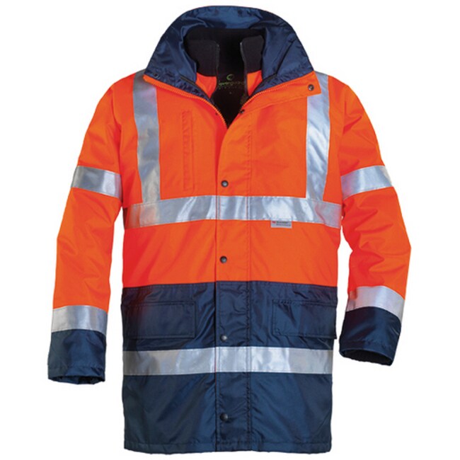 Parka 5 En 1 Vizwell - Veste Sécurité Classe 3 Orange Fluo/marine (imperméable, Coupe-vent)