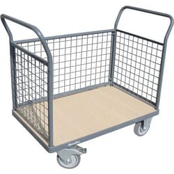 Manutan Trolley, 3 mesh walls 1146 x 613 mm - 500 kg - TPE tyres, Quantity:
