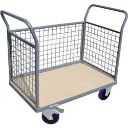 Manutan 1SET Trolley, 3 mesh walls 996 x 513 mm - 400 kg - rubber tyres,