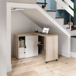 Manutan Sliding Extension Home/Office Desk - 2 Drawers - Oak Finish, Quantity: