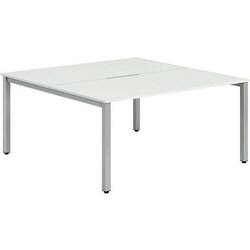 Manutan 2 Person Bench Desk - White - Silver Leg - W 160 cm -Evolve+, Quantity: