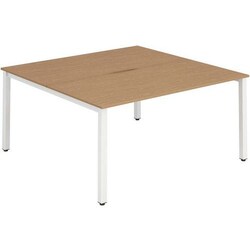 Manutan 2 Person Bench Desk - Oak - White Leg - W 160 cm - Evolve+, Quantity: