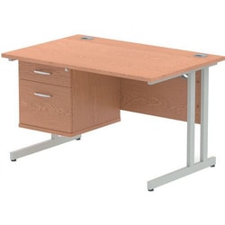 Manutan Oak Desk - Silver Cantilever Leg - 2 Drawer - WxD120x80 cm, Quantity: