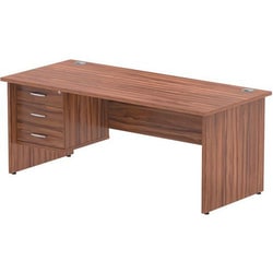 Manutan Walnut Desk - Panel Leg - 3 Drawer - WxD 180x80 cm, Quantity: Each