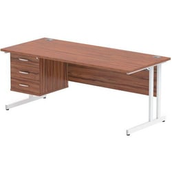 Manutan Walnut Desk - White Cantilever Leg -3 Drawer - WxD 180x80 cm, Quantity: