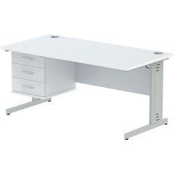 Manutan White Desk - Silver Cable Leg - 3 Drawer -WxD 160x80 cm, Quantity: