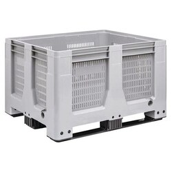 Manutan Pallet box perforated with 3 runners 1200x1000x760 mm grey, Quantity: