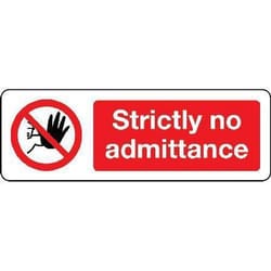 Manutan Rigid Plastic Strictly No Admittance Sign HxW 200x600mm, Quantity: