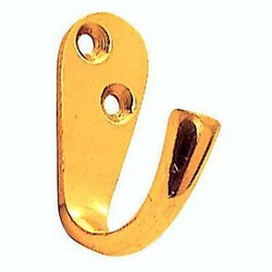 Manutan Solid Brass Single Coat Hook 43mm Polished Brass, Quantity: Each