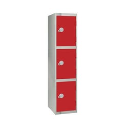 Manutan Red 3 Door School Locker 1370x300x300mm Cylinder Lock, Quantity: