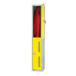Manutan Yellow 2 Door Perforated Locker 1830x300x300mm Cylinder Lock, Quantity: