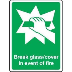 Manutan Aluminium Break Glass In Event of Fire Sign 150x100mm, Quantity: