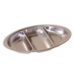 Manutan 14 Inch Stainless Steel 3 Division Serving Dish, Quantity: Each