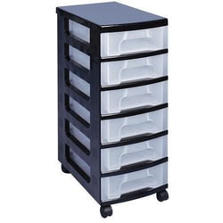 Manutan Black Really Useful Drawer Unit with 6x7 L Clear Drawers, Quantity: