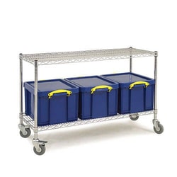 Manutan 800h x 1220w 2 Shelf trolley + 3 x 35Ltr RU BoxesYW, Quantity: