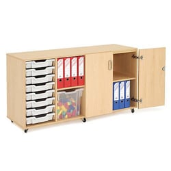 Manutan Wooden Storage Unit + Cupboard Section incl 8 Clear Trays, Quantity: